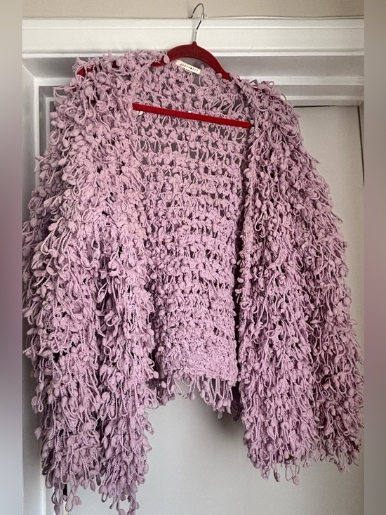 Sweaters - Loop-Textured Open Cardigan Sweater in Dusty Lavender